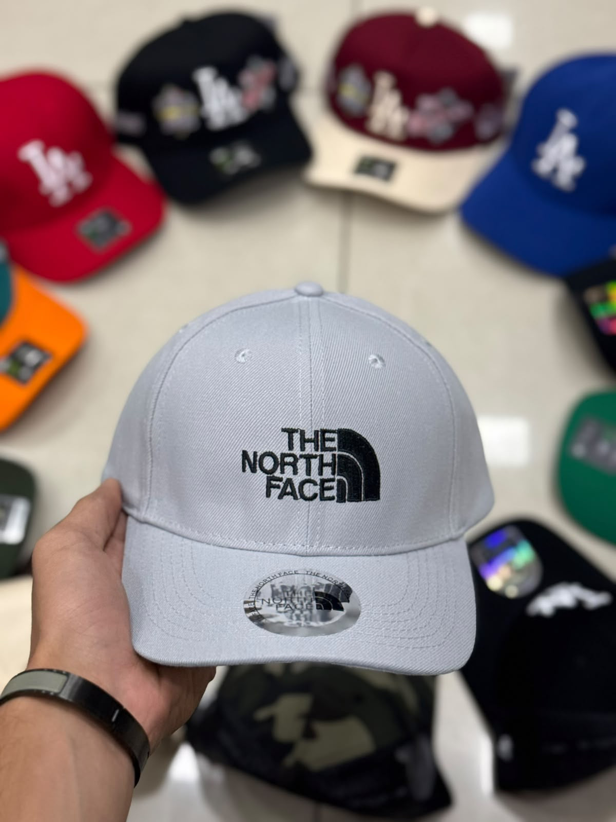 The north face grey black cap