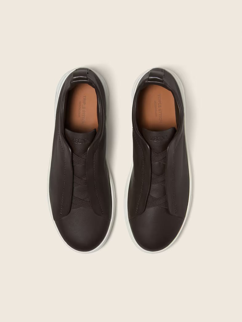 Zegna Triple Stitch Brown Leather (master quality )