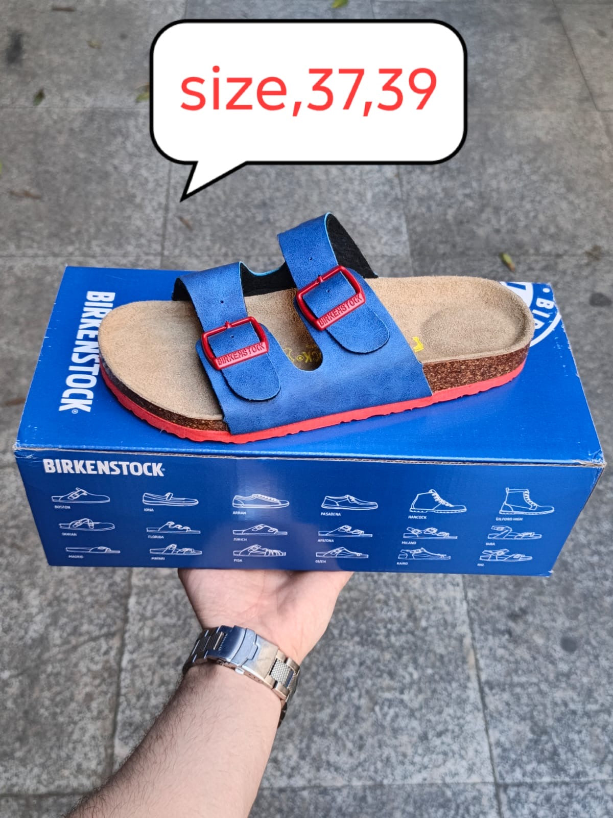 Birkenstock women Arizona Sandal blue and red (clone to original) made in Germany