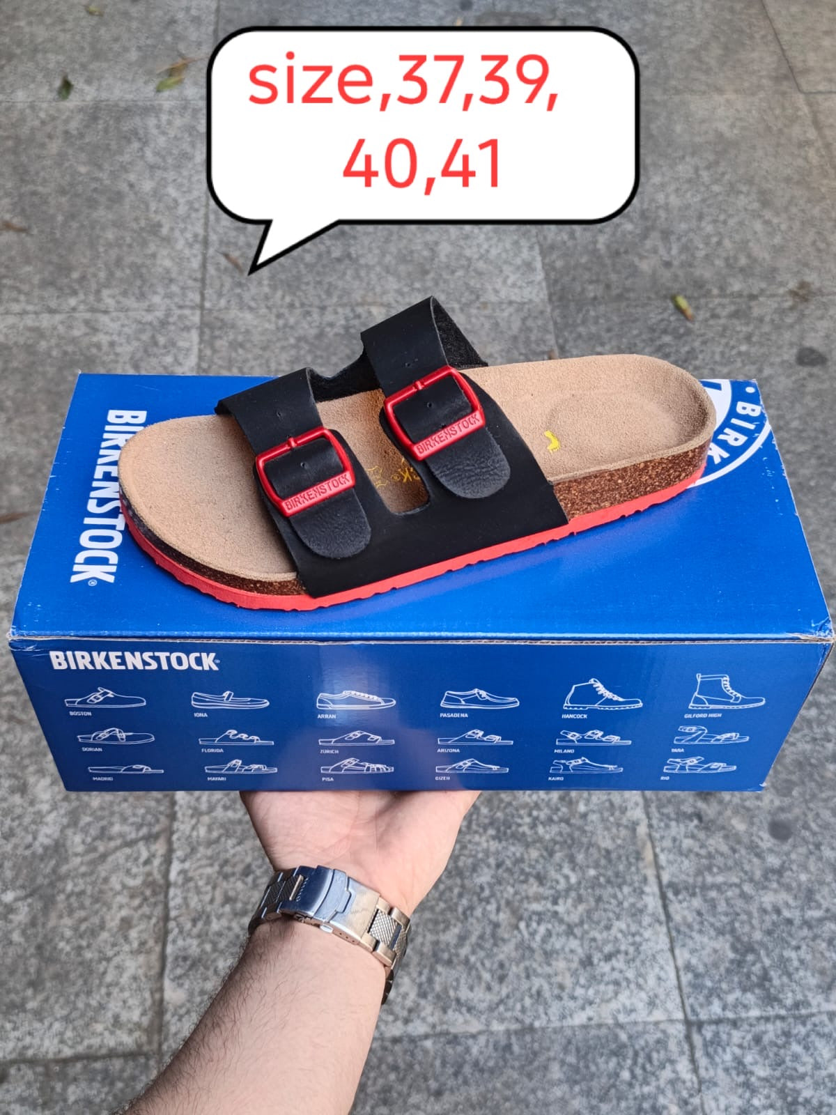 Birkenstock women Arizona Sandal black and red (clone to original) made in Germany