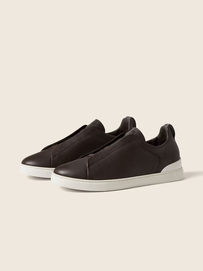 Zegna Triple Stitch Brown Leather (master quality )