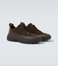 Zegna Dark Brown Leather and Suede Monte Sneakers
 (master quality)