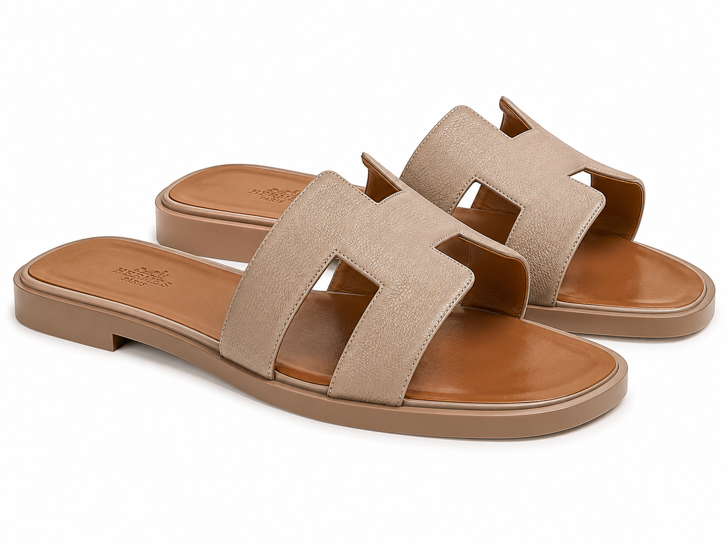 Hermes slipper Biege/ brown textured(AAA+ Quality) (Copy)