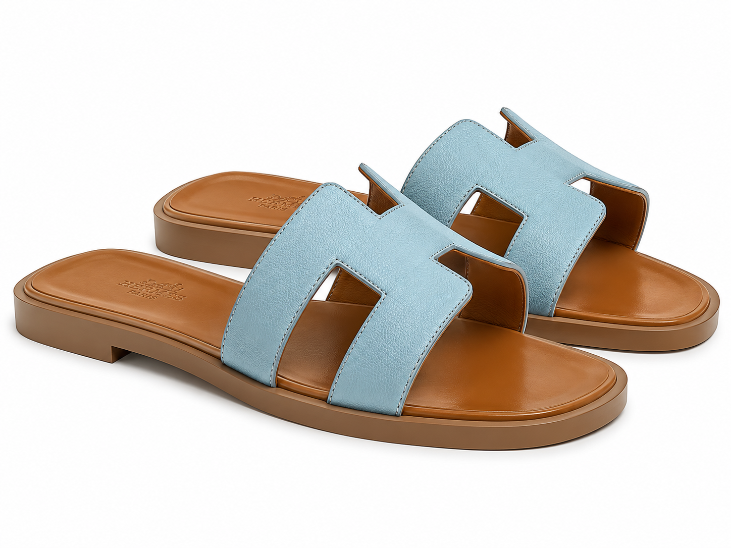 Hermes slipper baby blue / brown textured(AAA+ Quality)